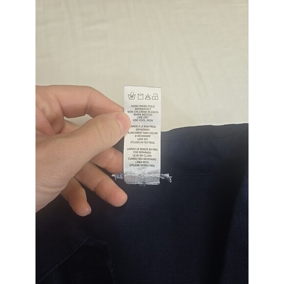 Tommy Bahama Women's Navy Linen St Lucia Boyfriend Shirt Size Small Roll Tab Raw - Picture 4 of 12